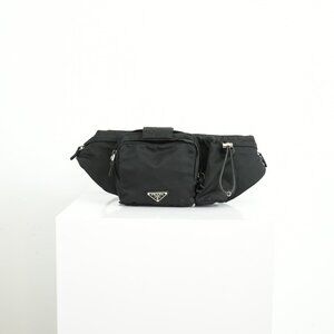 Prada Black Nylon Metal Triple Pocket Belt Bag